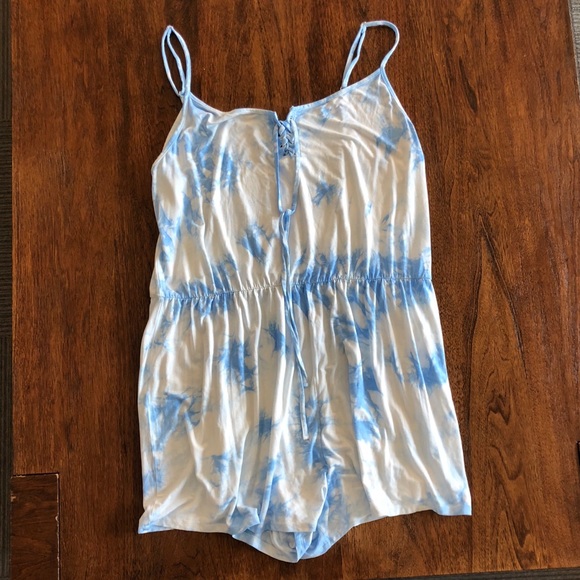 Forever 21 Pants - Forever 21 White & Blue Tye Dye Romper
